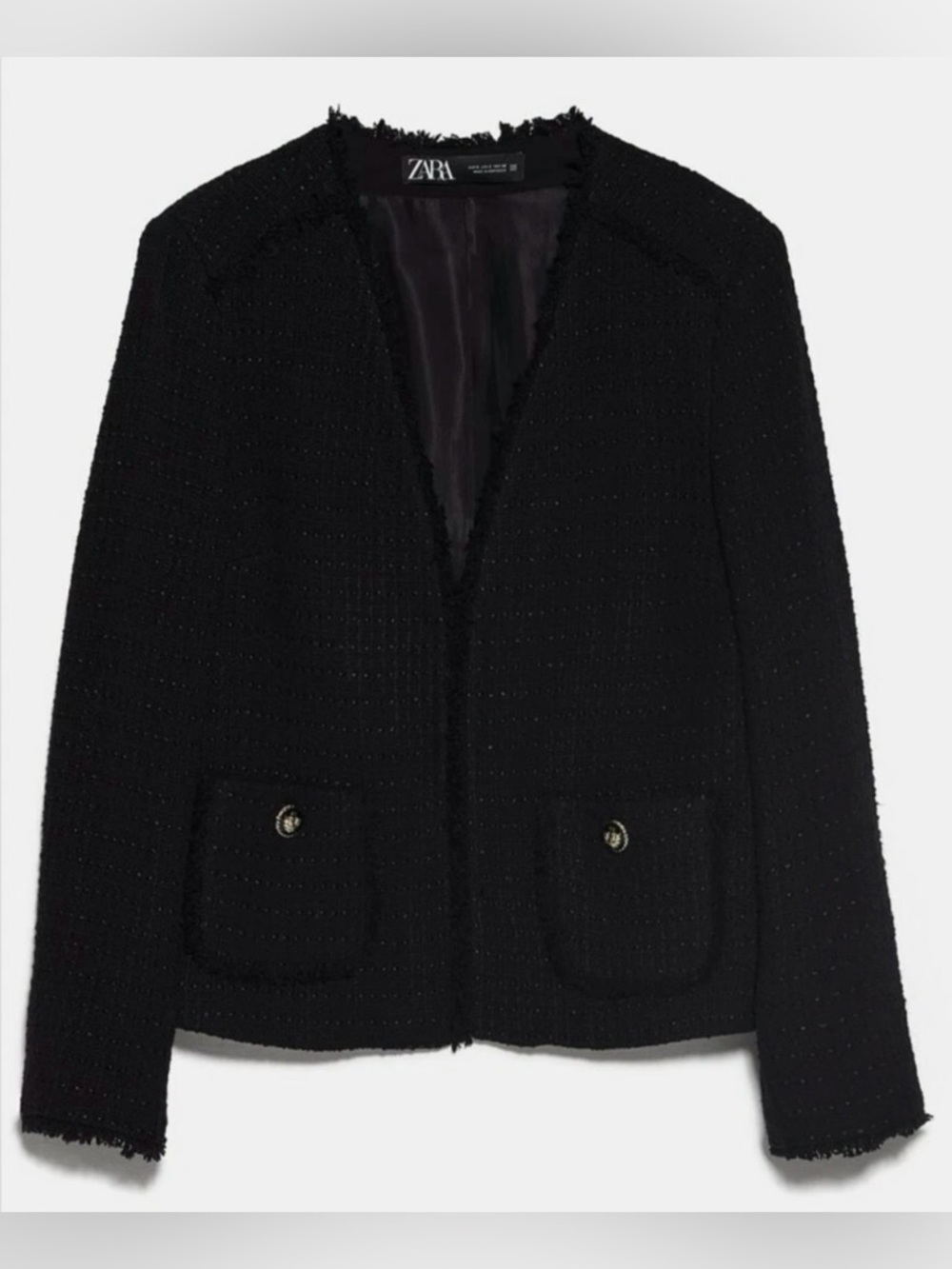 Zara Black Tweed Fringe-Trim Blazer - Picture 5 of 14